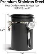 Veken Coffee Canister with Window,Airtight Stainless Steel Pantry Container,Home Kitchen Food Storage Organizers for Ground,Beans,Espresso,Rice,Tea,Sugar,Cereal, Flour,Bar Accessories,Gifts,22OZ,Black