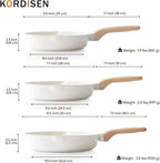 Kordisen Nonstick Ceramic Frying Pan Set, 3 Piece Ceramic Skillet Set, Healthy Non Toxic Cooking Pan, Stay-Cool Handle, Induction Compatible, PFOA & PFAS Free, White(9.5, 11, 12.5 Inch)
