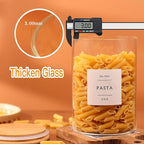 6-Pack Borosilicate Glass Storage Jars with Bamboo Lids + 132 Pre-Printed Pantry Labels Included, BPA-Free Thicken Airtight Containers for Flour, Sugar, Rice, Microwave & Freezer Safe(100OZ/54OZ/27OZ)