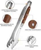 GRILLGEN Heavy Duty Rosewood Handle BBQ Grill Tongs, 16.73" Long Premium BBQ Grill Tongs for Outdoor Grilling, Essential Accessory for Barbecue & Grill, Best Grilling Gift