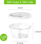 360 Set 4 oz Jello Shot Cups with Lids, Sturdy & Food Safe Disposable Plastic Portion Condiment Dipping Sauce Cups, Small Containers for Salad Dressing