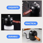 STOBOK 1Pc Japanese Style Gooseneck Coffee Kettle, 500ml Stainless Steel Drip Pot with Wooden Handle for Home, Office, Coffee Shop, Black