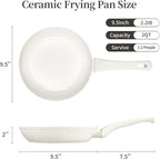 Ceramic Non Stick Frying Pan - 9.5 Inch Ceramic White Non Stick Skillet Frying Pans, Safe&No Toxic Egg Omelette Frying Pan, Nonstick Cookware Cooking Pan, Induction Compatible, PFOA&PFAS Free