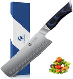 FINTISO 7" Nakiri Knife, Vegetable Chopping Knife with G10 Ergonomic Handle, Japanese High Carbon Stainless Steel Sharp Kitchen Cleaver in Gift Box
