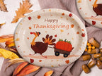 WDF 50Pack Thanksgiving Oval Plates Paper - 10" x 12" Happy Thanksgiving Plates Disposable Dinner Autumn Fall Harvest Party Supply - Turkey Thankful Pattern