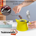 Ceramic teapot, 19oz Tea pot for loose leaf tea, Tea infuser pot with Removable 18/8 Stainless Steel Infuser and teaspoon, Suitable for 1-2 people to brew tea or coffee (yellow)