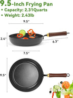 Enameled Carbon Steel Skillet, 9.5-Inch Nonstick Frying Pan, Stay-Cool Wooden Handle, Non Toxic, PTFE & PFOA Free Oven-Safe, Season-Free Carbon Steel Pan