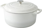 Enameled Cast Iron Dutch Oven Pot With Lid, Dutch Oven for Sourdough Bread Baking Round Pot Dule Handle, 6 Quart, White