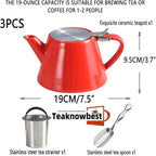 Ceramic teapot, 19oz Tea pot for loose leaf tea, Tea infuser pot with Removable 18/8 Stainless Steel Infuser and teaspoon, Suitable for 1-2 people to brew tea or coffee (pink)