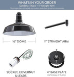 Steel Lighting Co. Gardena Barn Light | Outdoor Wall Mounted | 16" Dome | 11" Straight Arm | Farmhouse Light Made in America | Black Exterior/White Interior
