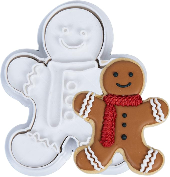 Flycalf Christmas Cookie Cutters Gingerbread Shapes with Plunger Stamps Holiday PLA Baking Accessories Cutter Molds Gifts Decorative Party 3.5" Kitchen Cake Supplies