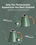 Harriet Gooseneck Kettle with Thermometer for Pour Over Coffee and Tea, 37 fl oz, Stainless Steel, Durable 3-Layer Base, Ideal Spout for Precision Pouring, Compatible with all Stove Tops, Green