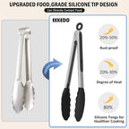 Kitchen Tongs, Stainless Steel Silicone Tongs for Cooking 600ºF High Heat-Resistant BBQ Grilling Locking Tongs, Set of 2-9" and 12" Black