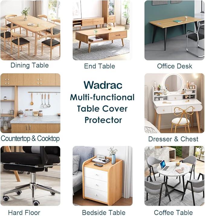 Wadrac Multisize PVC Clear Table Cover Protector-1.5mm Thick 18x64 inch Plastic Coths Non-Slip Anti Scratch Plastic Table Cloths Desk Covers for Kitchen Table/Computer Work Study Desk Topper Mat