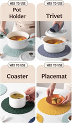 Heat-Resistant Silicone Trivet Mats, Non-Slip Hot Plate Holder for Kitchen Countertops & Dining Table, Reusable Pot Holder Pad with Secure Grip, Dishwasher Safe (Blue, Diameter: 18cm/7.09")
