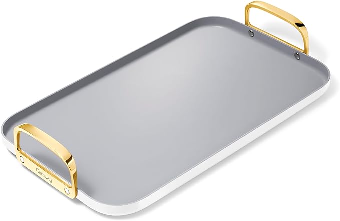 Caraway Double Burner Griddle - 19x12” Griddle Pan - Non-Stick Ceramic Coated - Non Toxic, PTFE & PFOA Free - Oven Safe & Compatible with All Stovetops - White
