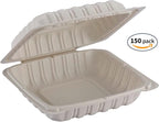TIYA Clamshell Food Containers - White Bulk 150 Pack, 8x8 in - BPA-Free Plastic To-Go Containers - Microwavable, Hinged, Tall Reusable Clamshells - Great for Meal Prep