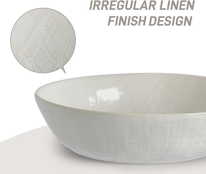 famiware Moonlight 8.5 Inch Pasta Bowls Set of 4, 32oz Serving Bowls for Kitchen, Soup Bowl with Linen Finish, Large Stoneware Bowls for Festivals, Housewarming, Dinnerware, White