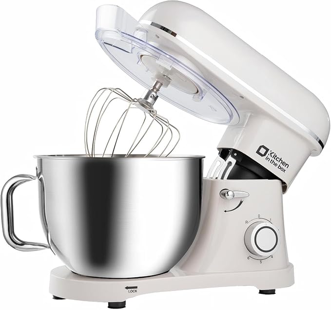 Kitchen in the box Stand Mixer - 8.5 Quart Mixing Bowl, 900 Watt Kitchen Electric Mixer for Heavy Dough, Large Capacity Food Mixer for Home Cooks with Egg Whisk, Dough Hook & Flat Beater (Cream)