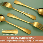 Lazycorner 50 Pcs Gold Silverware Set for 10, Food Grade Stainless Steel Flatware Set Include Fork/Knife/Spoon, Mirror Polished Eating Utensils Sets, Reusable Silverwear Cutlery Set, Dishwasher Safe