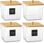 Hudgan 4 Pack Acrylic Storage Containers with Measuring Scoops for Kitchen, Laundry, Pantry, Clear Sturdy Plastic with Gold Handle Perfect for Dried Goods, Snacks, Detergent
