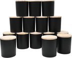 10 OZ Thick Candle Jars for Making Candles 15 Pcs, Empty Jars with Wood Lids for Candle Making, Sample Container, Matte Black