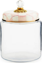 MACKENZIE-CHILDS Rosy Check Kitchen Canister, Decorative Pink-and-White Glass Storage Jar with Lid, Large
