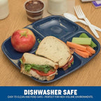 Carlisle FoodService Products Essential Food Tray, 4-Compartment Plastic Cafeteria Tray for Schools, Dining Halls, and Restaurants, Melamine, 10.5 x 9.5 Inches, Cafe Blue, (Pack of 36)