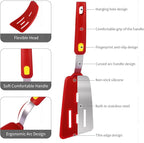 Silicone Spatula Turner Heat Resistant 600°F 3 Piece Set Non Scratch Flexible Slotted and Solid Thin Rubber Spatula Flipper for Cooking Pancake,Egg,Fish,Burger,Steak for Nonstick Cookware,Red