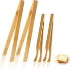 4 Pieces Natural Bamboo Toaster Tongs,Two Bamboo Toast Tongs of different lengths（9.8-Inch & 7.8-Inch),Long Tongs with Anti-slip Design,Heat-Resistant for Cooking and Serving