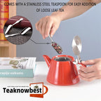 Ceramic teapot, 19oz Tea pot for loose leaf tea, Tea infuser pot with Removable 18/8 Stainless Steel Infuser and teaspoon, Suitable for 1-2 people to brew tea or coffee (pink)
