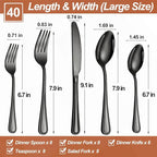 40 Pcs Black Silverware Set for 8 with Simple Striped Handle Design, Food Grade Stainless Steel Flatware Set, Eating Utensils Sets Include Fork/Knife/Spoon, Cutlery Set, Dishwasher Safe