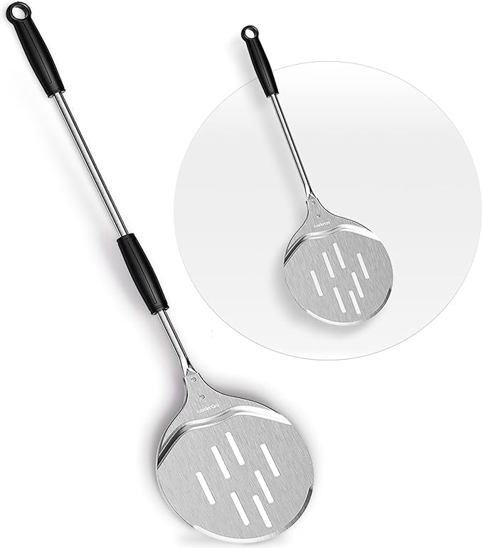 Pizza Peel & Turner, 9" Pizza Spatula with Extendable Handle (26-36" Length)