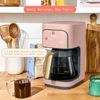 Beautiful 12-Cup Programmable Coffee Maker – Auto Brew, Digital Timer, Glass Carafe (Rose)