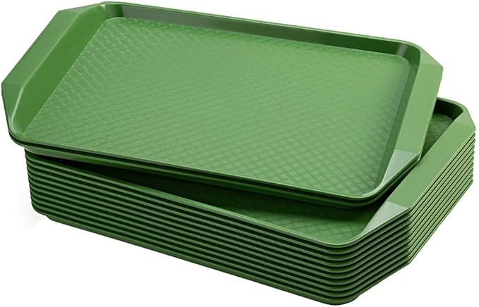 Plastic Fast Food Serving Tray,16.95 by 11.82-Inch,Set of 12 (Green)