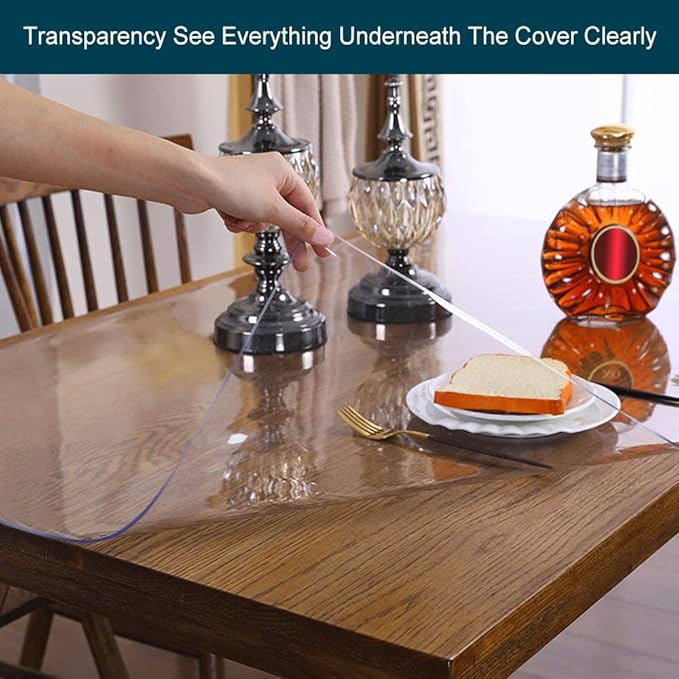 1.5mm Thick 24x50 Clear Vinyl Blotter Mat Table Protector Plastic Tablecloth Liner Cover Wipeable Easy Clean Heat Resistant Protective Pad PVC Furniture Writing Desk Dining Coffee Kitchen Tabletop