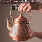 Vintage 100% Solid Pure Copper Turkish TeaPot Tea Kettle Pot for Stovetop Stove Top Traditional Decorative Fancy Arabic Moroccan Party Serving Kitchen Antique Handmade Unique Style Gooseneck Gift