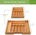 Bamboo Drawer Organizer, 2 Pack - Expandable Silverware Organizer & Utensil Drawer Organizer, Cutlery Tray with Dividers, 7-9 Slots - Premium Kitchen Organizer for Utensils & Flatware (Natural)