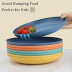 Wrova Large Wheat Straw Dinner Plates - 11 Inch Unbreakable Big Set of 8 - Dishwasher & Microwave Safe Plastic Plates - Deep Edge for Kitchen & Camping (Colorful)