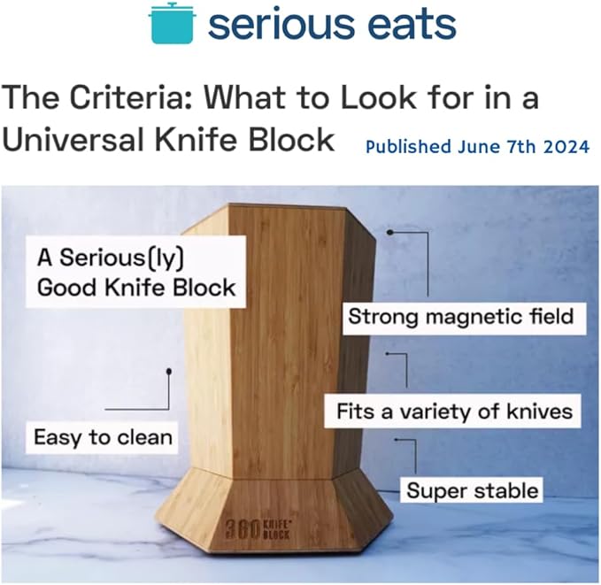360KnifeBlock® - The 360KB™ (bamboo) ROTATING Magnetic Knife Block 10" tall SeriousEats/Food&Wine BEST Universal Knife Block - handmade in Washington