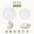 AmorArc Ceramic Dinnerware Sets with Pasta Bowls for 6, Handpainted Plates and Bowls Set with Rustic Terracotta Underside, Scratch Resistant Dishes Set, Dishwasher & Microwave Safe, 24 Pcs