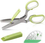 Herb Scissors Herb Stripper Set, Luxiv Stainless Steel Herb Cutter Tools 5-Blades Scissors with Herb Stripping Tool, Safe Cover, Cleaning Comb Multi-blade Herb Shears 2 IN 1 Herb Tools Kits (Green)