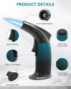 Cooking Torch Lighter - Refillable Butane Torch with Flame Lock, Adjustable Flame Mini Blow Torch Set for Cooking, Baking, Creme Brulee, Soldering (Gas Not Included)