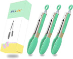 Mini Tongs with Silicone Tips 7 Inches Silicone Cooking Tongs, Set of 3 (Mint)