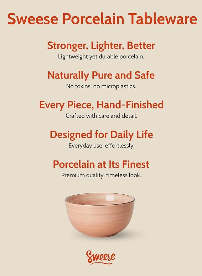 Sweese 20 Oz Porcelain Cereal Bowls - Multicolor Set of 6, Dishwasher Safe, for Soup, Salad, Rice, Kitchen Decor