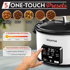 Gourmiia 4.5 Qt Programmable Slow Cooker with 5 Presets, Slow Cook, Digital Timer, Keep Warm Function, Nonstick Interior, Dishwasher Safe (White)