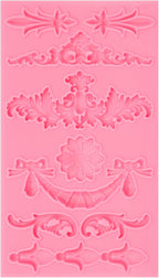 Baroque Decorative Silicone Fondant Mold, Vintage Floral Scroll Pattern, Pink