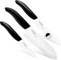 Kyocera Advanced Ceramics – Revolution Series 3-Piece Ceramic Knife Set: Includes 6-inch Chef's Knife; 5-inch Micro Serrated Knife; and 3-inch Paring Knife; Black Handles with White Blades