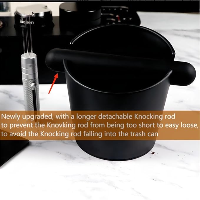 5 inch Coffee Knock Box Espresso Knock Box with a longer detachable Knocking Rod Shock-Absorbent Durable Non-Slip Base Espresso Machine Accessories Espresso Dump Bin for Home/Office