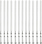 Antallcky 12 Pack Kebab Skewers BBQ Barbecue Skewers Stainless Steel Sticks 23.5 Inch Heavy Duty Large Wide Reusable with NonSlip Ring Handle Ideal for Shish kabob Chicken Shrimp angd Vegetables
